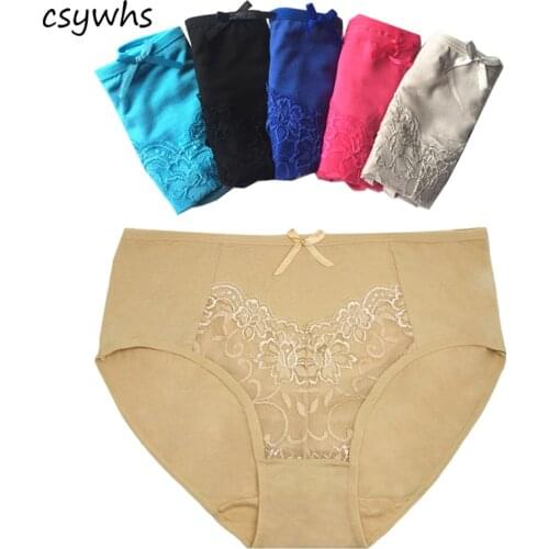 CSYWHS 6pcs/lot Panties Women Sexy Plus Size Briefs Mid Waist Cotton Lace Underwear Panties for Ladies Lingerie Intimates
