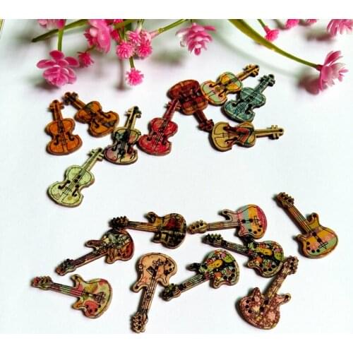40pcs Guitar Wooden Button Scrapbooking Clothing Decorative Buttons for DIY Crafts Sewing accessories