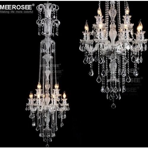 Long Crystal Chandelier Lighting Fixture 12 lights Clear Crystal Stair Restaurant Hotel Lamp Prompt Shipping 100% Guanrantee