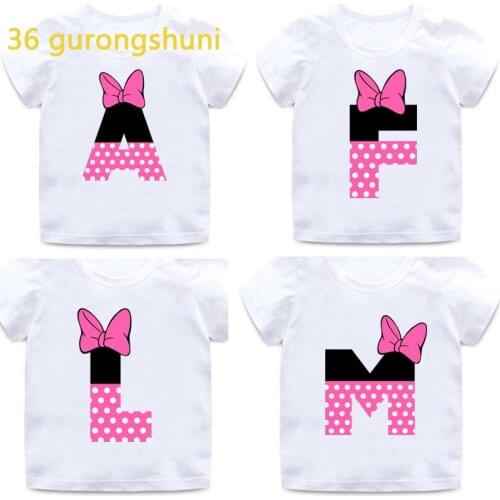 Boy t shirt for girls tops pink style alphabet graphic tee Letter F G K L M N children clothing kids clothes girls 8 to 12 boys