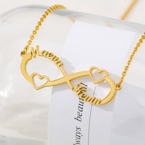 Customized 1-4 Any Name Infinity Necklace For Women Girl Love Heart with Name Necklace Personalized Stainless Steel Jewelry Gift