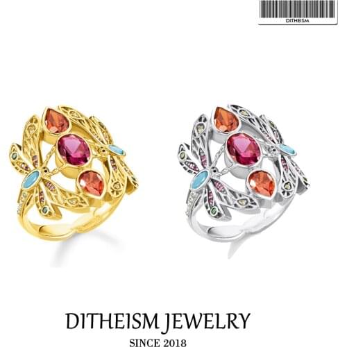 Ring Dragonfly Colourful Stones 925 Sterling Silver Golden 2021 Brand New Fine Women Jewerly Bohemia Creative Happy Bijoux Gift