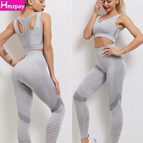 Seamless Yoga Sportswear Womens Set 2-Piece Stretch Slim Sports Bra High Waist Fitness Tights Workout Running Sportswear