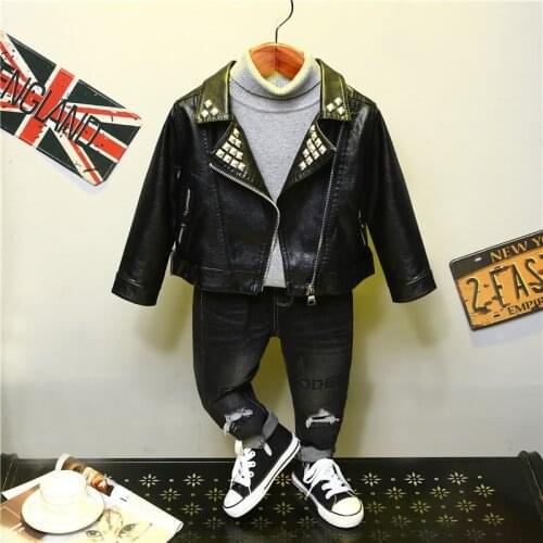 Girls PU Jacket Spring Autumn Kids Metal Rivets Motorcycle Leather Belt Kids Jackets Teen Windbreaker Childrens Outerwear