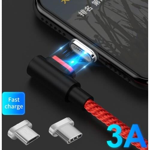 90 Degree Magnetic USB Cable for Huawei 3A Fast Charging Type C Micro usb L-Line Microusb Type-C Magnet Charger for Samsung LG