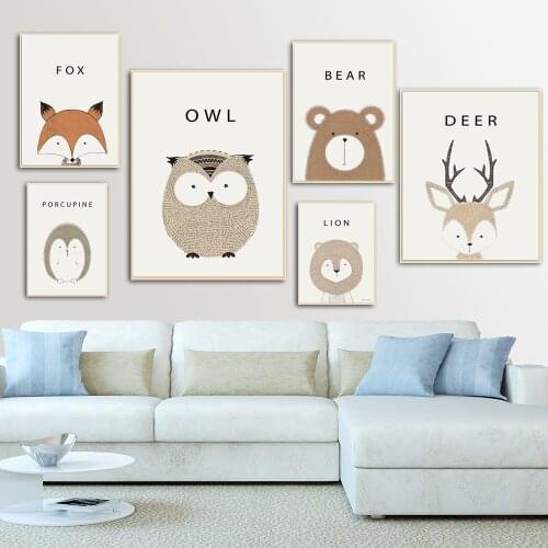 Set of 6 animal posters Neutral nursery decor Cute nursery wall art Nursery art set Baby boy nursery art Unframed LZ051