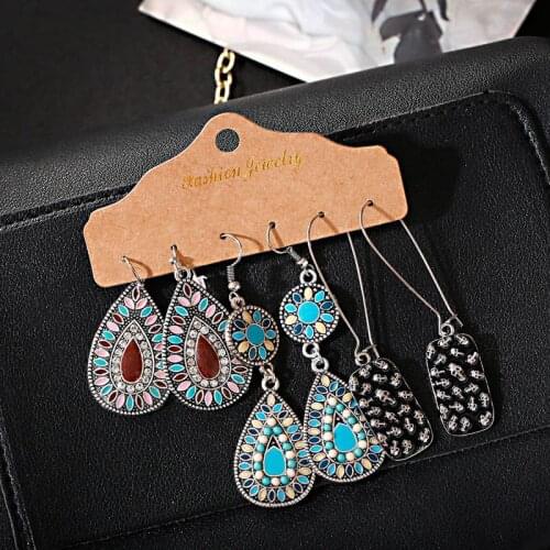 Summer Corful Water Drop Earrings Set For Women Silver Color Alloy Bohemian Earrings 2020 New Brincos Fashion Jewelry