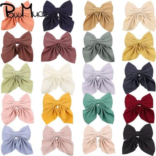 Powmuco 11.5 CM Solid Color Bowknot Baby Girls Hairpin Cute Handmade Bows Duckbill Clip Sweet Hair Accessories Photography Props