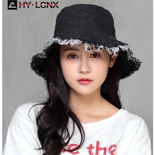 Spring New Japanese Fashion Solid Color Old Denim Fisherman Hat Men Women Outdoor Leisure Flat Top Sun Bucket Hat