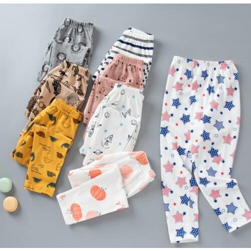 Childrens Cotton Pajamas Pants Spring And Autumn Boys And Girls Cartoon Print Casual Elastic Waist Trousers WT184
