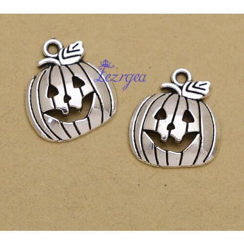 25pcs/lot--18x15mm Antique Silver Plated Halloween Pumpkin Charms Skull Face Pendants For DIY Supplies Jewelry Accessories
