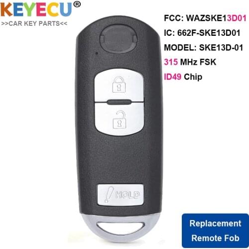 KEYECU Smart Remote Control Key for Mazda CX-5 CX-3 Speed 3, Fob 3 Buttons - FSK 315MHz - 662F-SKE13D01 SUV SKE13D-01 USA Alarm