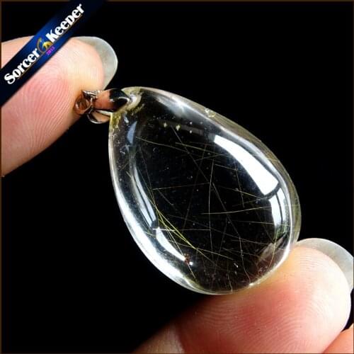 Rare Natural Quartz Gold Rutilated Garden Quartz Crystal Love Necklace Pendant natural minerals Fish Tank Beads SS859