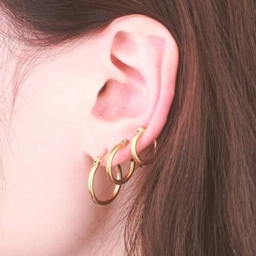 Trendy Golden Punk Small Round Circle Stainless Steel Hoop Earrings for Women Girl Gift New Fashion Modern Jewelry