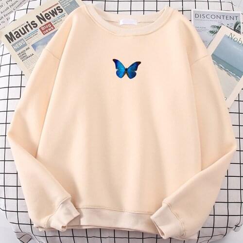 Blue Beautiful Butterfly Printed Womens Hoodies Harajuku Loose Hoodie Fashion Fleece Hoody Autumn Crewneck Pullover Tops Men