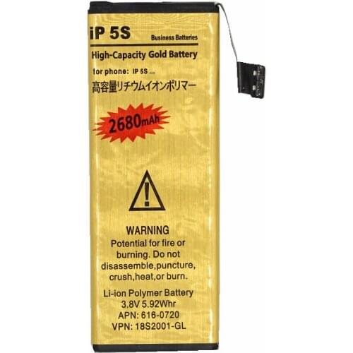 100pcs /lot 2680mAh 0 zero cycle Replacement Gold Li-Polymer Battery For iPhone 5S 5 S Accumulator Batteries