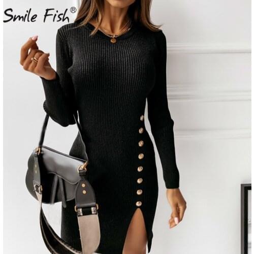 Модные вязаные платья SMILE FISH China At AliExpress