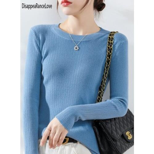 Autumn Winter Clothes Knitted Woman Sweaters Pullovers Long Sleeve Basic Womens Jumper Slim O Neck Sweater Cheap Pull