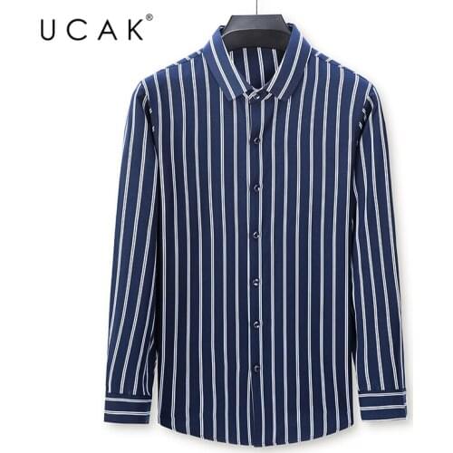 UCAK Brand Long Sleeve Shirts Men Clothing Turn-down Collar Streetwear Shirt Pull Homme Spring Autumn New Striped Clothes U6102