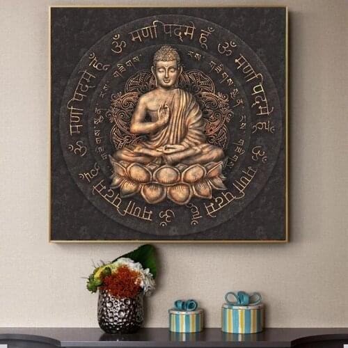 Vintage Brown Buddha Statue Canvas Painting Religious Posters Prints Wall Art Pictures for Living Room Home Decoration Cuadros