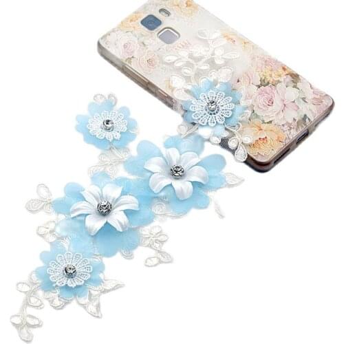 High Quality 2019 African French Net Lace Fabric Collar Trim Pearl Patches Pearl Lace Trim Patch Blue Pink White Lace Applique