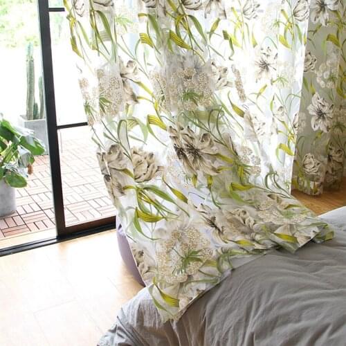 Green Painted Classic Reed Burnt-out Bedroom Tulle Curtains American Country Flowers Window Screens Living Room Sheer Voile #5