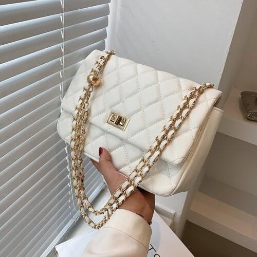 Lingge Small Lingge PU Leather Crossbody Bag For Women 2021 Female Summer Chain Luxury Trendy Shoulder Handbags And Purses