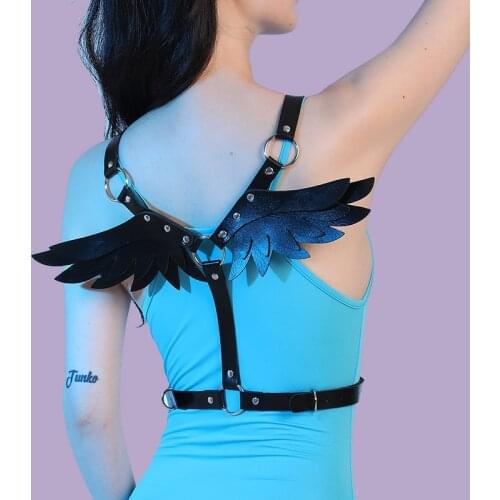 Womens Harness Wing Design Leather Body Fetish Wear Crop Top Cage Bra Harness BDSM Garter Belt Goth Chest Straps Harness