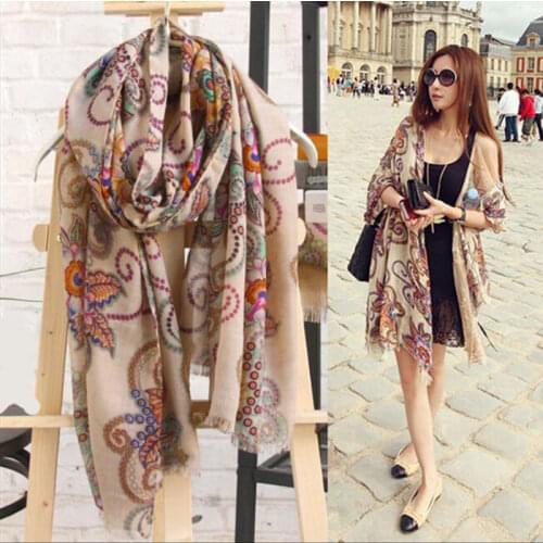 Womens Floral Printed Long Scarf, Soft Large Shawl Retro Scarf with Tassel for Fall And Winter 2021 New Fashion