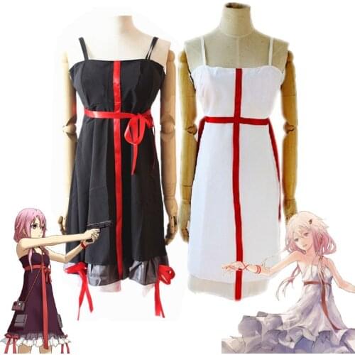 Anime Guilty Crown Cosplay Yuzuriha Inori Costume Women Sleeveless Black White Demitoilet Dress Halloween Party Dresses