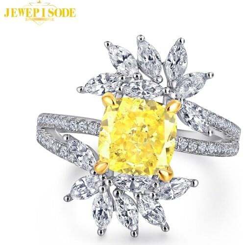 Jewepisode High Quality Solid Silver 925 Fine Jewelry Rings for Women Citrine High Carbon Diamond Gemstone Female Finger Ring