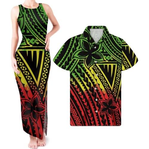 HYCOOL Womens Sexy Sleeveless Long Evening Dresses Maxi Dress Women Wholesale 2021 Polynesia Print Gradient Couple Clothing Sets
