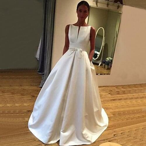 An063 Robe De Mariage 2020 New Fashion White Wedding Dress Boat-Neck Wedding Gowns Simple A-Line Wedding Dress Custom Made