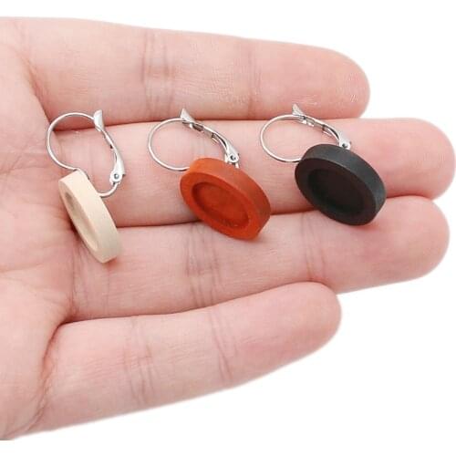 10pcs/lot Wood Earrings Blank Base Fit 12MM Glass Cabochons Stainless Steel French Lever Back Buttons Earring Wholesale Bulk