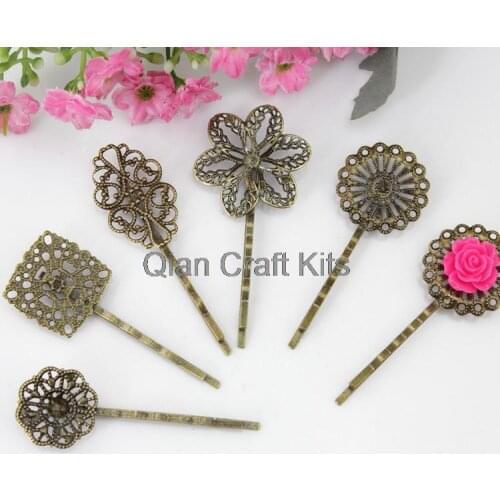 100 pcs mix styles antique bronze filigree pad hair clips Vintage for diy hair bobby pin FREE SHIPPING pad from 18mm-38mm