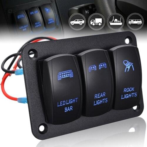 3 Gang Rocker Switch Panel 12V 24V ON/Off Toggle Switch Control Panel Blue LED Light For Boat Auto Car Marine ATV UTV