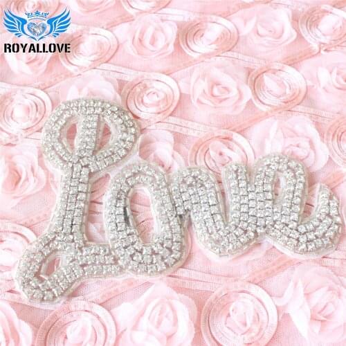 30Pcs) Sparkling crystals beaded LOVE patch High Quality Silver Base Clear Crystal Sewing On Applique For DIY Wedding Evening