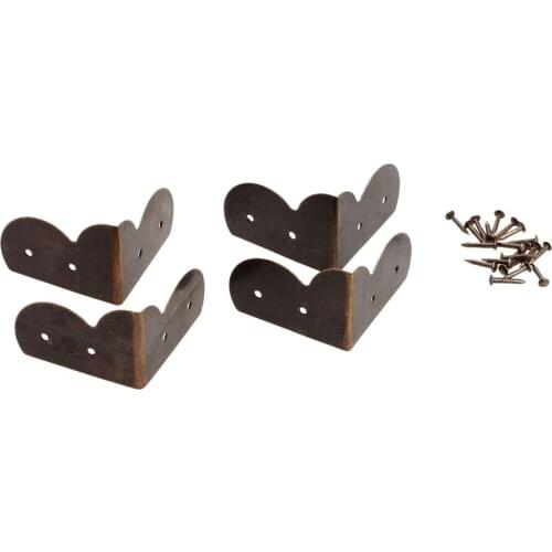4Pcs Antique Bronze Decorative Corner Brackets Furniture Desk Jewelry Gift Box Wooden Case Feet Leg Corner Protector Edge Cover
