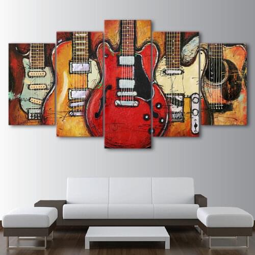 5 Panel Musical Instruments Guitar Pictures Posters Accessories Wall Art Home Decor Canvas HD Paintings Living Room Decoration