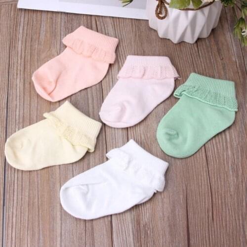 5 Pairs/lot Cute Baby Girl Cotton Ruffle Socks Newborn Breathable Princess Lace Short Sock Lot for Baby Girls Clothing Accessory