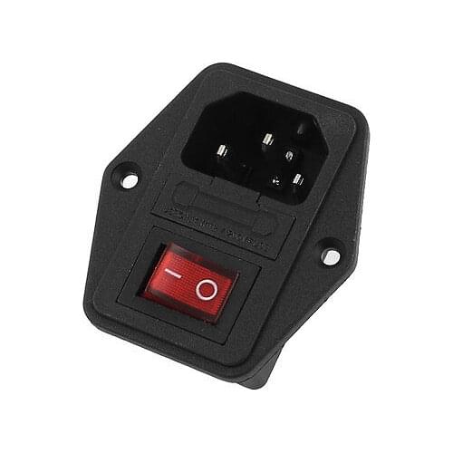 AC 250V 10A 3P Red LED Rocker Switch Fuse Holder Inlet Power Socket Screw Mount