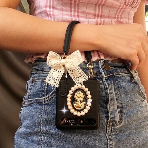 For Samsung zflip mobile phone case f7070 protective case hanging rope f7000 folding case Korean portable girl cute