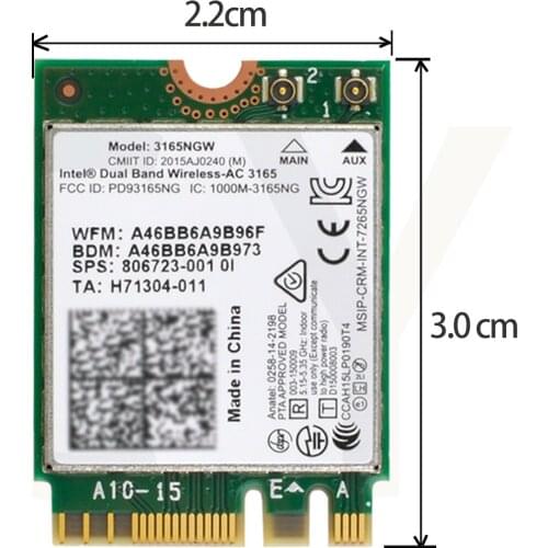 Chenyang Dual Band Wireless 2.4G 5Ghz 433Mbps 3165AC NGFF 802.11AC WiFi 3165NGW M.2 WLAN Card +BT 4.0 Network Adapter