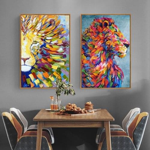 Color Lion Abstract Paintings Print on Canvas Art Posters and Prints African Animals Pictures Wall Art Bedroom Decoration