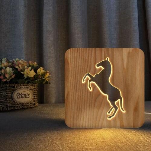 Horse Shape Wooden Table Lamp Creative Daily Decoration Nightlight Bedroom Bedside Lamp