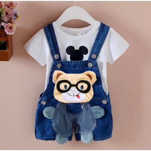 Boys and Girls Baby Overalls Cartoon 3D Appliques Childrens Jeans Suspender Trousers Toddler Jumpsuits Clothing Summer Shorts