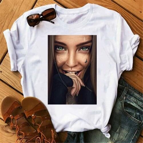 Womens T-shirt FIXSYS printed T-shirt basic O-neck top T-shirt Korean style female T-shirt casual ladies funny white T-shirt