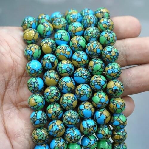 Smooth Natural Stone Tri Colored Turquoises Round Beads 15" Strand 4 6 8 10 12 14MM DIY Bracelet Necklace for Jewelry Making