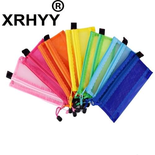 Students A6 Canvas Zipper Document Pockets Double Layer Mesh Zip File Bags Storage Pencil Organizer Pen Stationery Holder