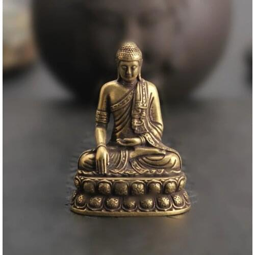 Collection Chinese Brass Carved Inch Buddha Statue Buddha Sakyamuni Lotus Exquisite Small Statues Gift